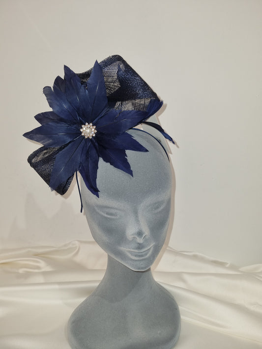 Navy Feather and Diamante Fascinator