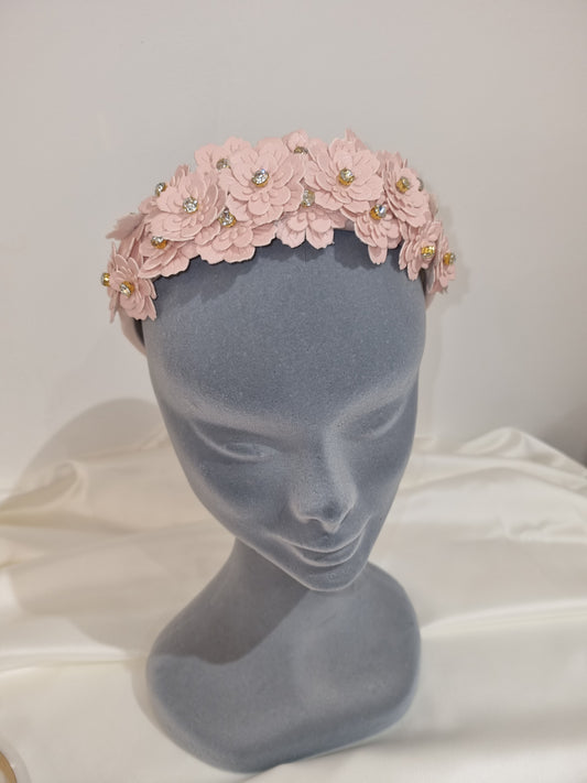 Baby Pink Flower & Crystal Headband