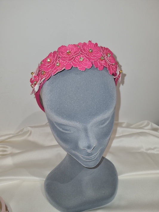 Fuchsia Flower & Crystal Headband