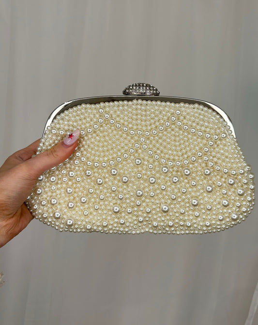 Soft Pearl Clutch Bag in Silver Frame