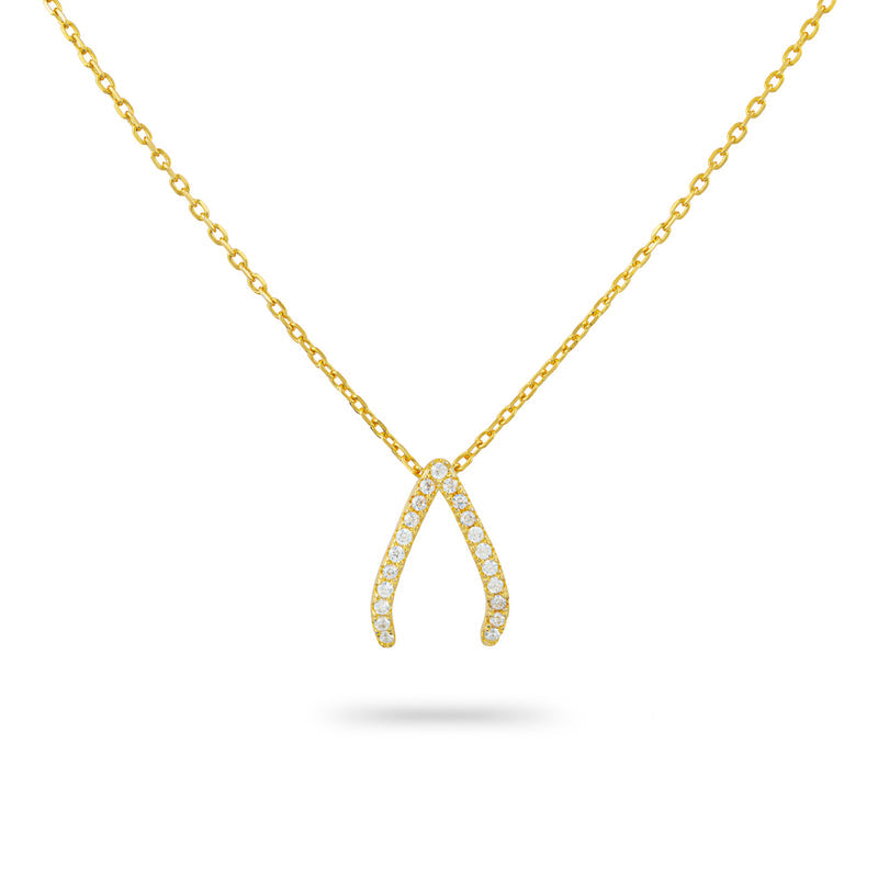 GT Sparkling Wishbone Necklace in Gold