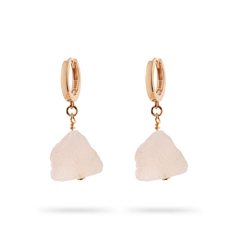 GT Rose Quartz Pebble Huggie Hoop Earrings Gold