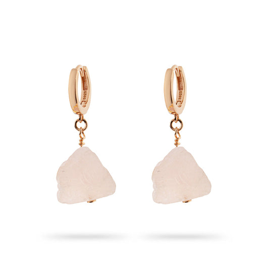 GT Rose Quartz Pebble Huggie Hoop Earrings Gold