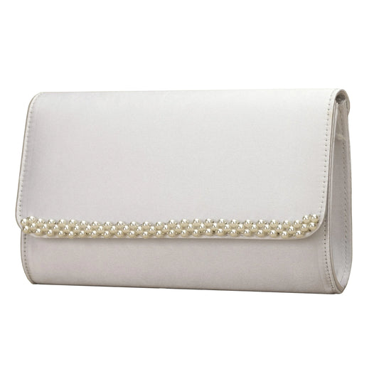 Celeste Ivory Satin Pearl Trim Clutch Bag