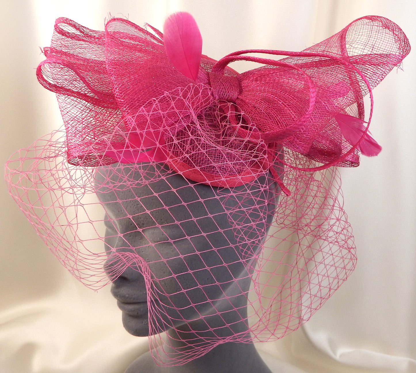 Fuchsia Pink Hat Fascinator with netting