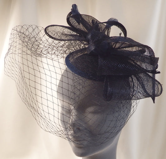 Navy Hat Fascinator with netting