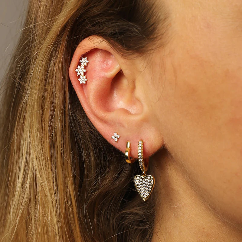 GT Crystal Flower Ear Climber Earrings in Gold