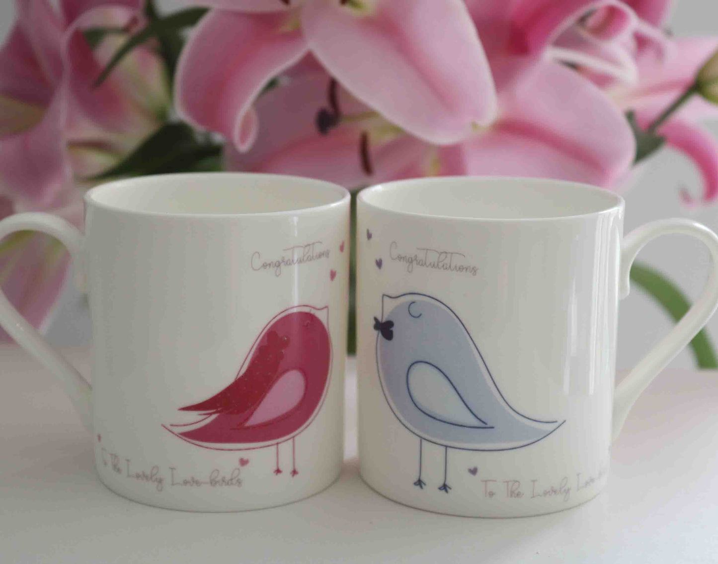 Congratulations to the love birds fine china mug in Pink