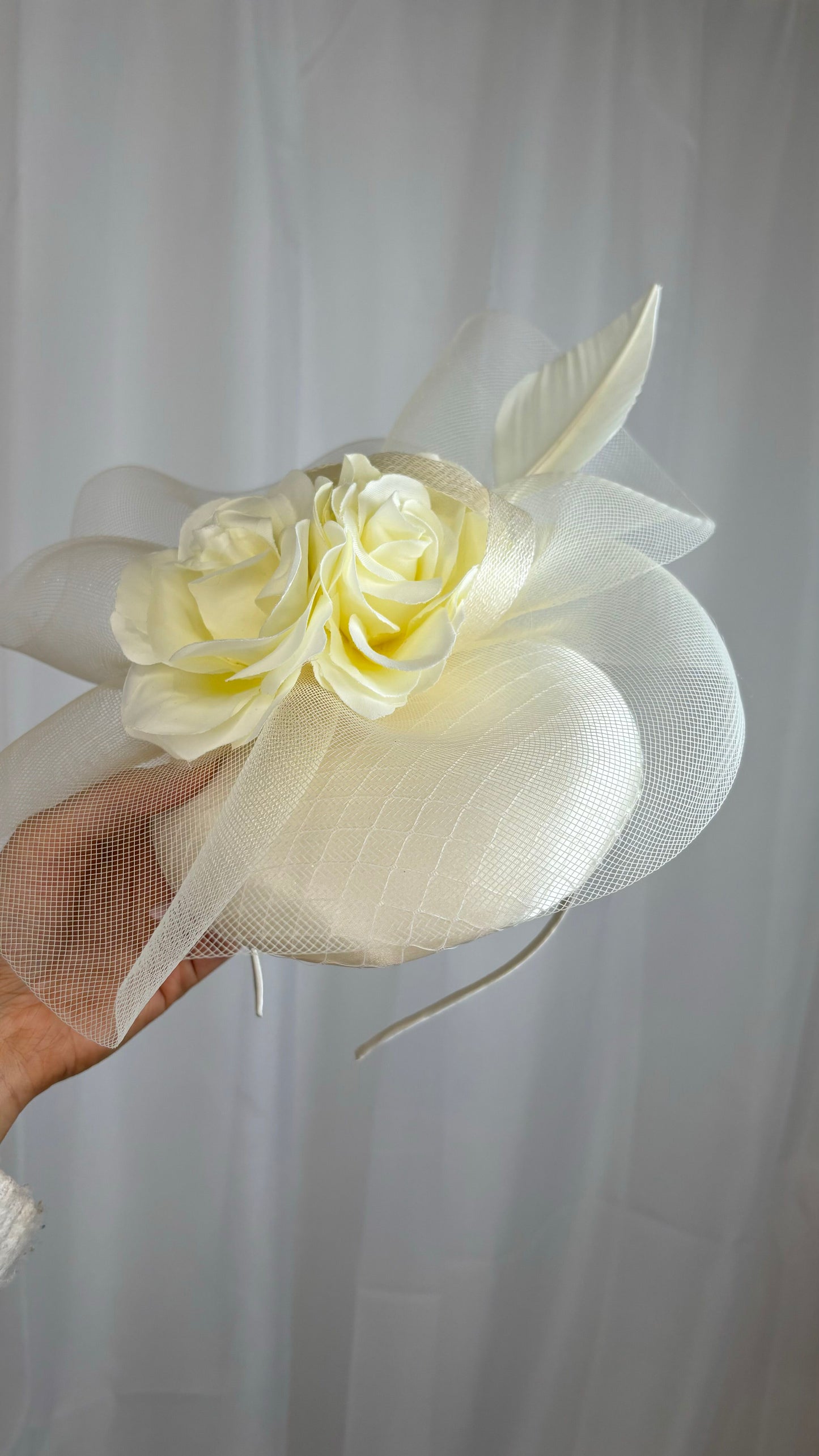 Fascinator Hat Cream/Ivory with Flower & Feather