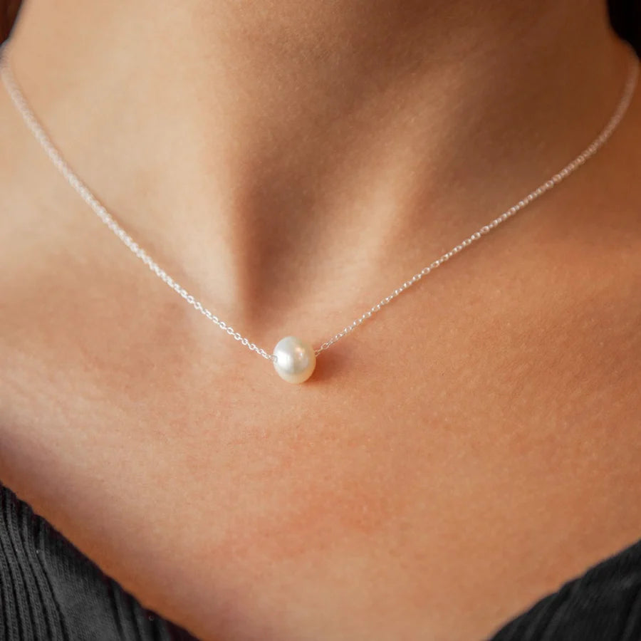Floating Pearl Necklace Sterling Silver & Freshwater