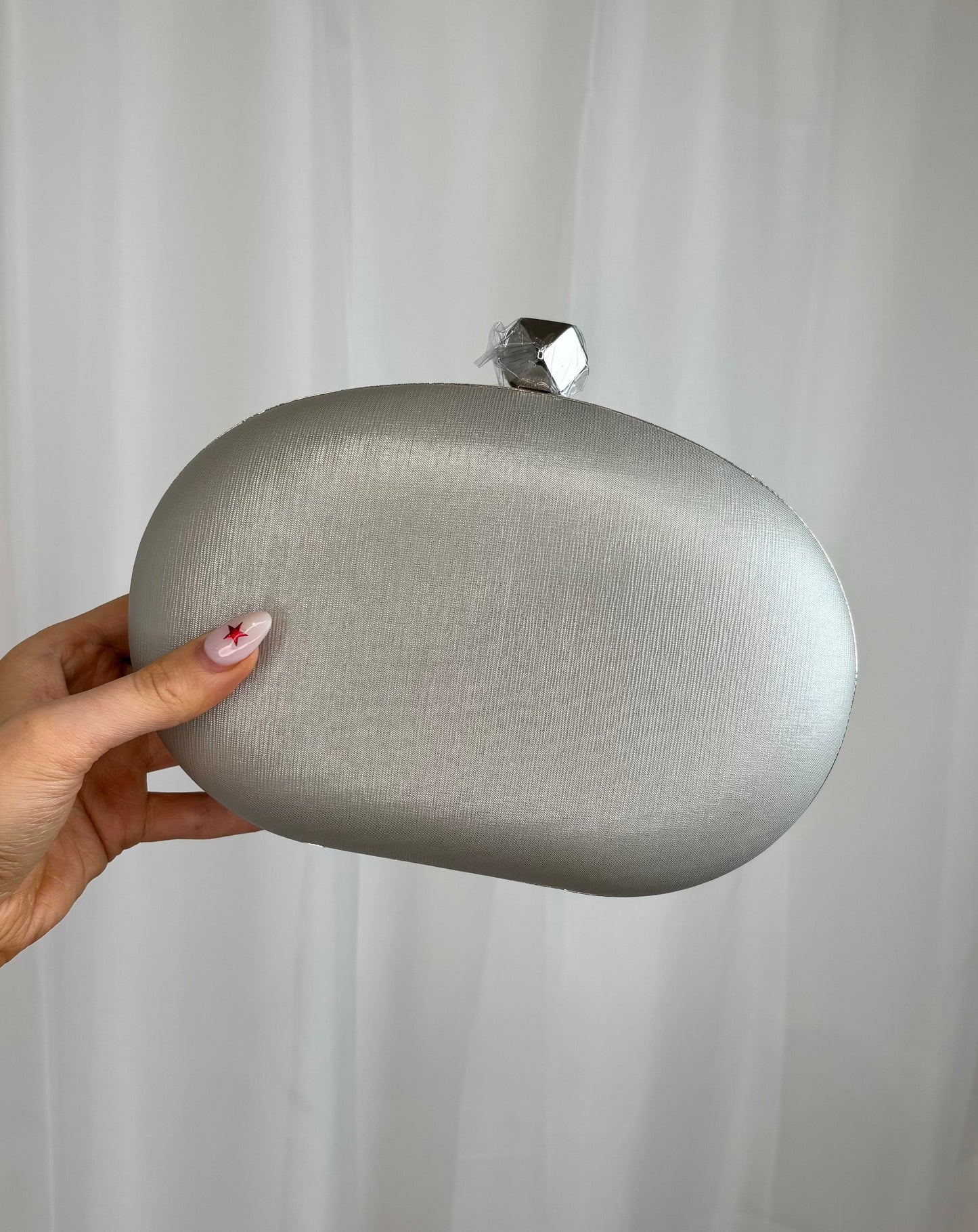 Oval Clutch Bag in Silver