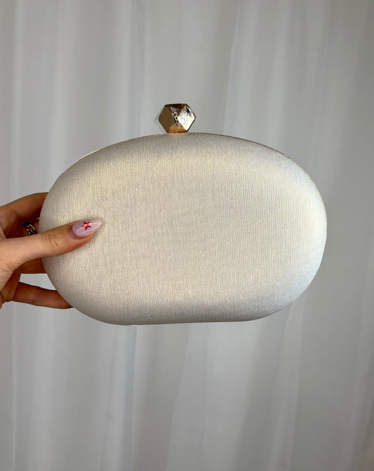 Oval Clutch Bag in Ivory Gold