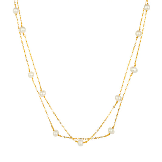 GT Layered Pearl Satellite Necklace in Gold