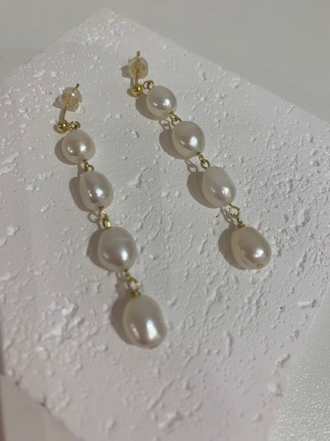 Azure x4 Gold Drop Freshwater Pearl Earrings