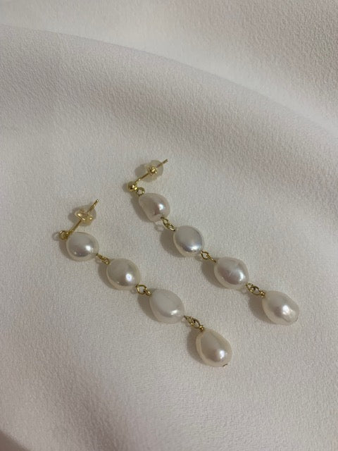 Azure x4 Gold Drop Freshwater Pearl Earrings