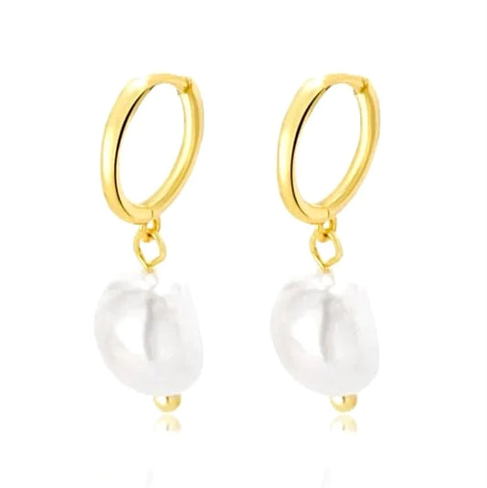 Azure Freshwater Pearl Huggie Gold Earrings