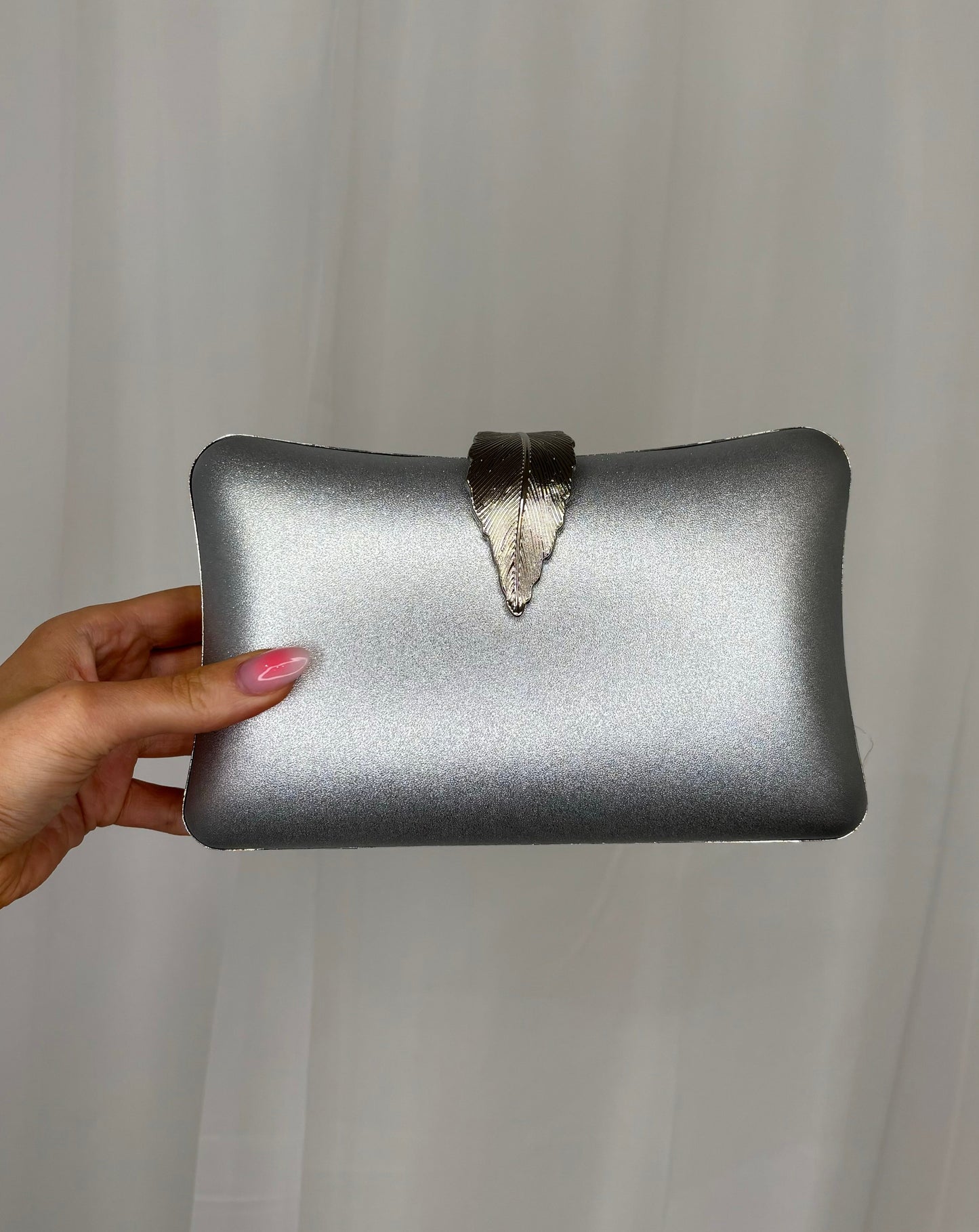 Silver Clutch with Feather Clasp