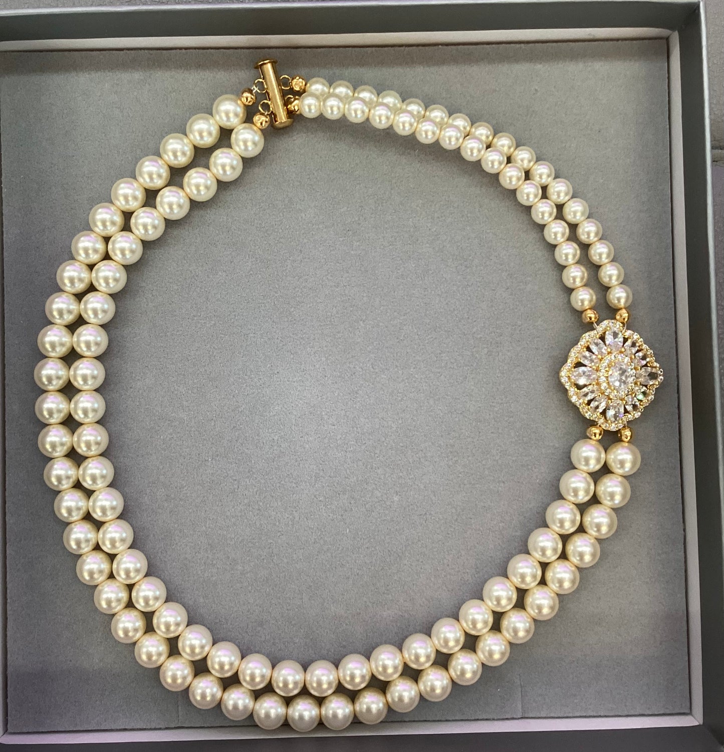 Azure Margo Double Strand Gold & Cream Necklace