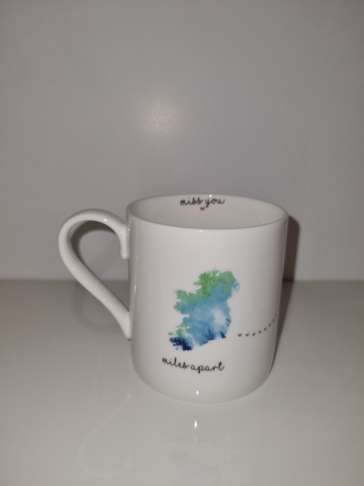 Miles apart always in heart Ireland to America, fine china mug