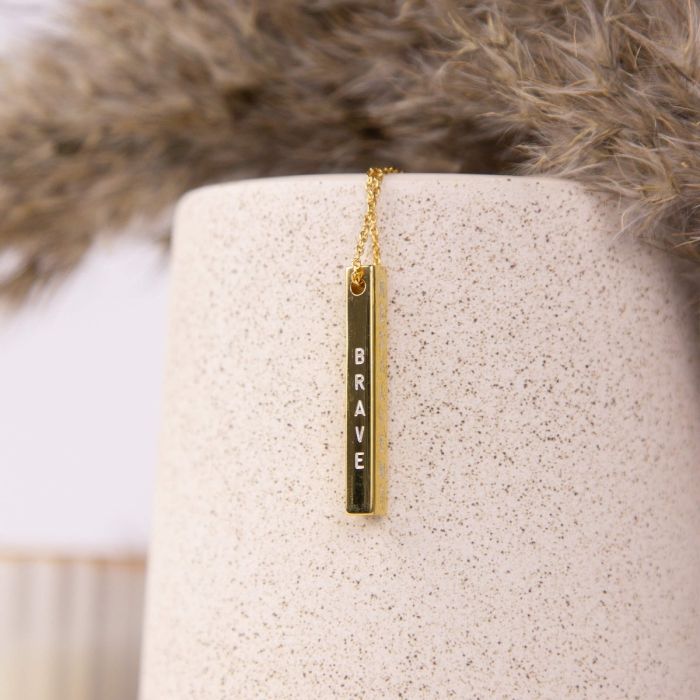 Gold Engravable 4-side Vertical Bar Necklace GKO