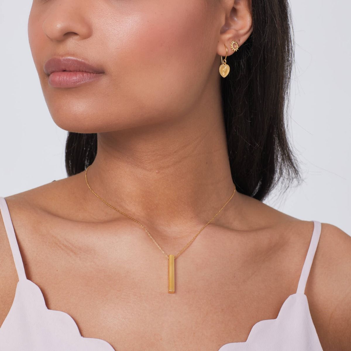 Gold Engravable 4-side Vertical Bar Necklace GKO