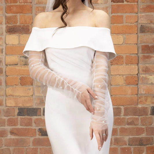 Perfect Bridal Full Length Tulle Sleeves with Pearls