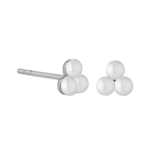 GT Treble Pearl Stud Earrings in Silver