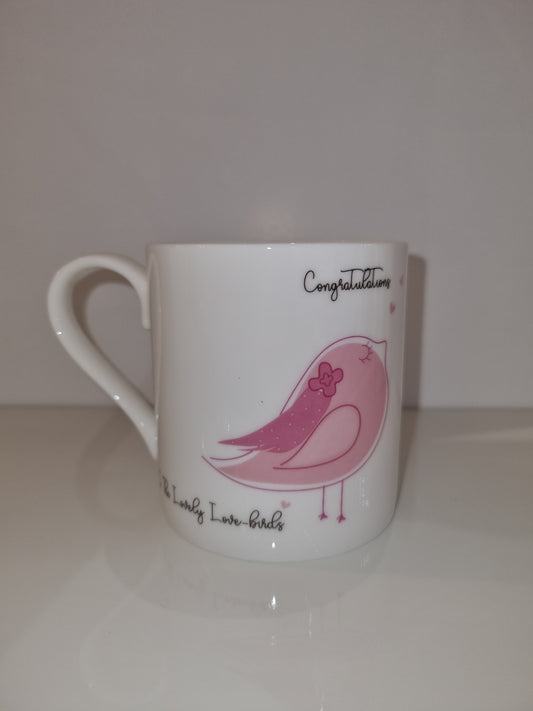 Congratulations to the love birds fine china mug in Pink