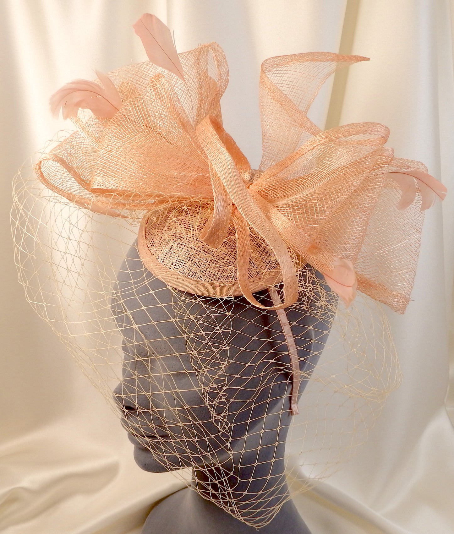 Soft Peach Hat Fascinator with netting