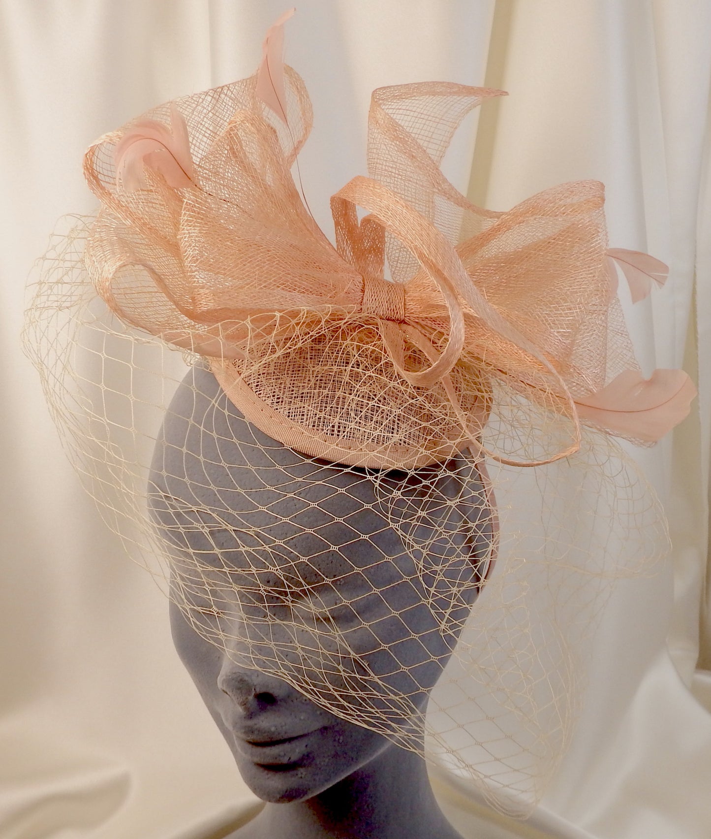 Soft Peach Hat Fascinator with netting