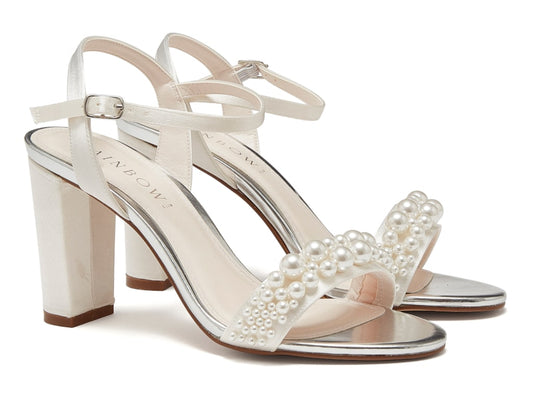 Rainbow Club Clara  Ivory Satin Pearl Bridal Sandals