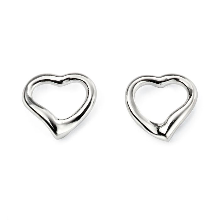 GKO Small Open Heart Stud Silver Earrings