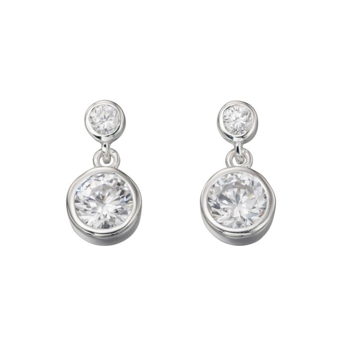 Sterling Silver Round Double Drop Earrings with Cubic Zirconia GKO