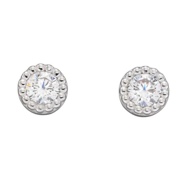 Sterling Silver Millegrain Egde Round Stud Earrings GKO