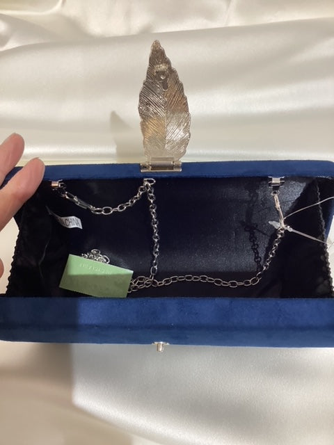 Navy Clutch with Silver Feather Clasp