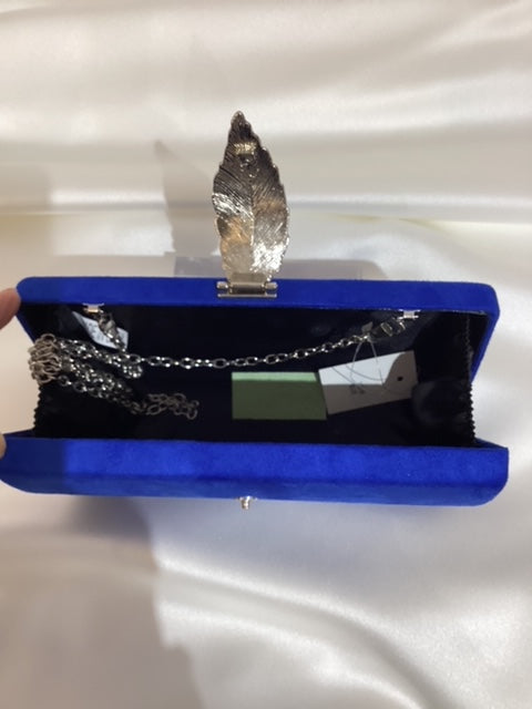 Royal Blue Clutch with Silver Feather Clasp