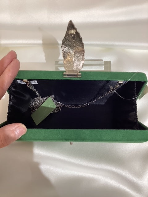 Green Clutch with Silver Feather Clasp