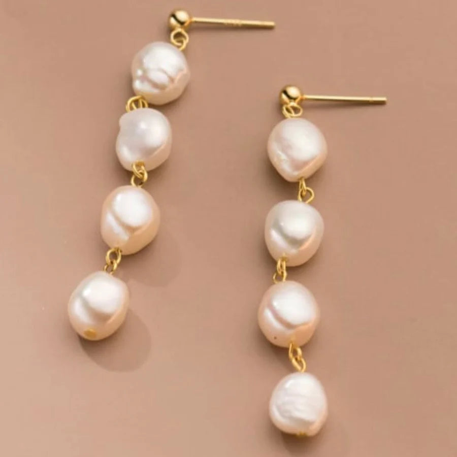 Azure x4 Gold Drop Freshwater Pearl Earrings