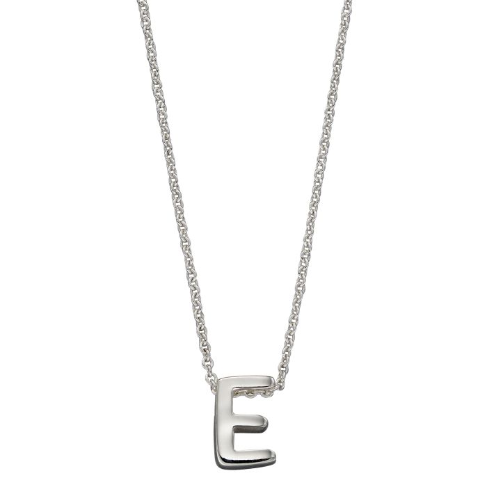 Letter E Sterling Silver Sliding Pendant and Chain GKO