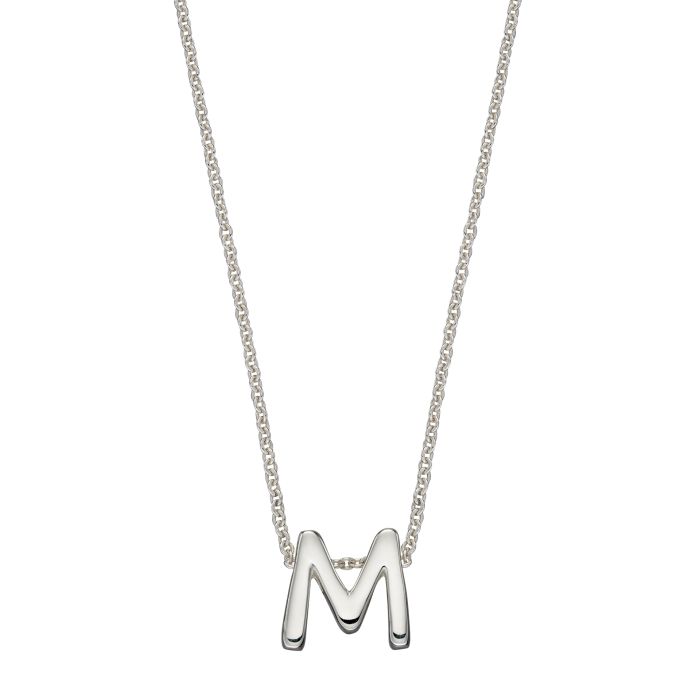 Letter M Sterling Silver Sliding Pendant and Chain GKO