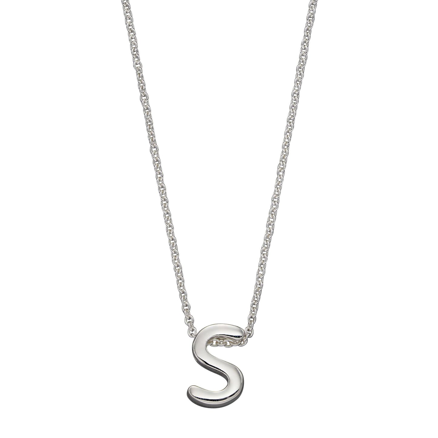 Letter S Sterling Silver Sliding Pendant and Chain GKO