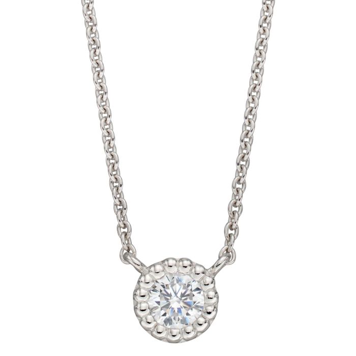 Sterling Silver Millegrain Cubic Zirconia Necklace GKO