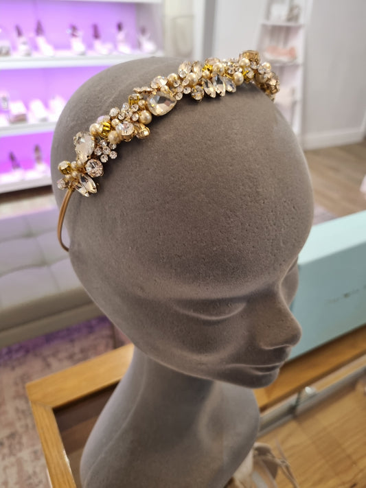 Azure Gold Crystal and Pearl Headband