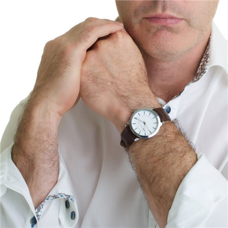 Mens silver watch leather strap sale