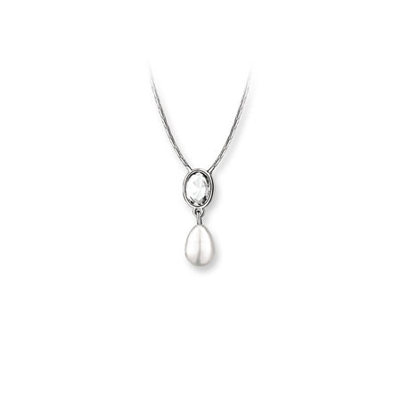 Newbridge Silverware Pearl Drop Pendant with Clear Stone