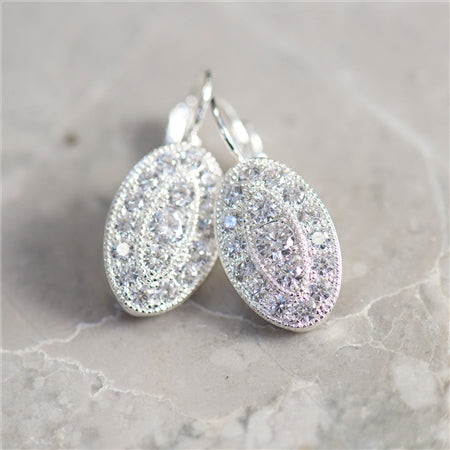 Newbridge Silverware Oval Earrings with Clear Stones