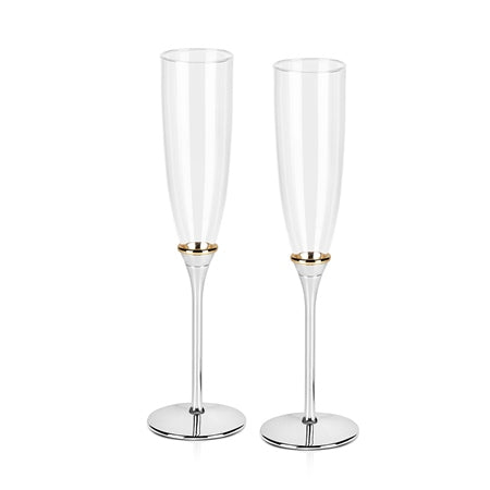 Newbridge Silverware Champagne Flutes with Gold Plated Rings