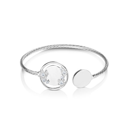 Newbridge Silverware Circular Twist Floral Bangle with Clear Stones