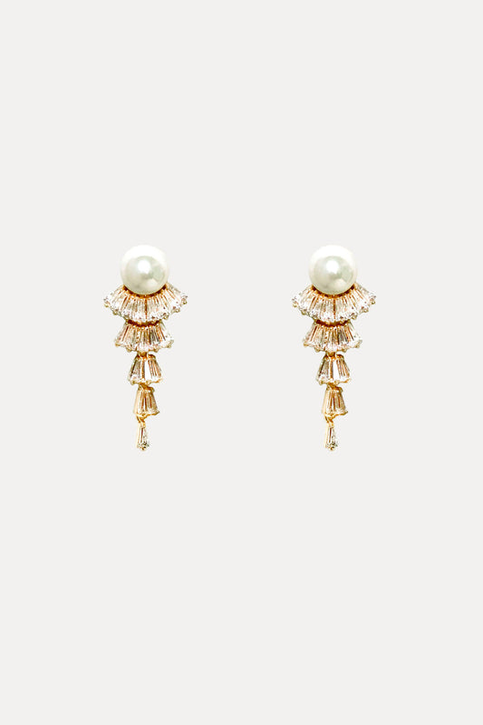 Jade Oi Brooks | 18K Gold Crystal Chandelier Pearl Drop Bridal Earrings