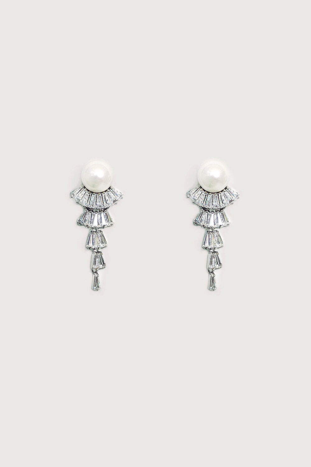 Brooks | 18K White Gold Crystal Chandelier Pearl Drop Bridal Earrings